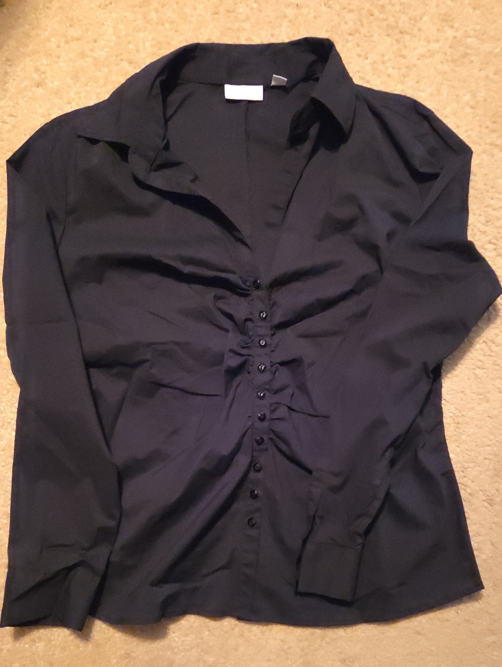 New York & Company Black Ruched Button-Down Blouse